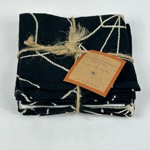 Retired Pottery Barn Halloween Spiderweb Cocktail Napkin Set of Four NEW